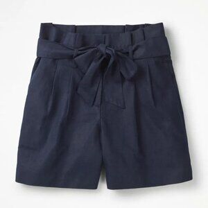 Boden St Ives Paperbag Shorts Size 8 Belted Cotton Linen Blend Navy Blue Preppy